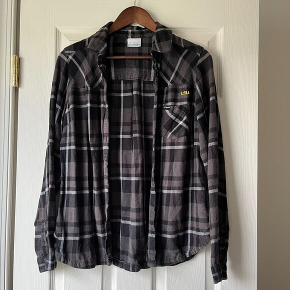 Columbia Sportswear Grey & Black Flannel with LSU Embroidery - Men's Size Medium - Picture 1 of 4
